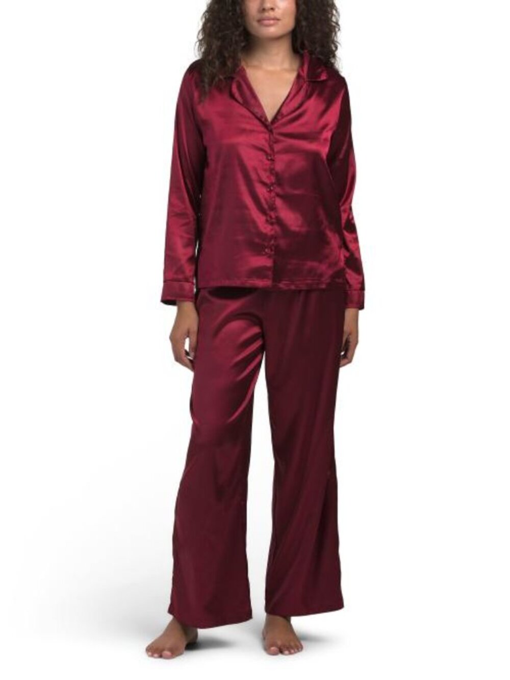 RACHEL ZOE 2pc Satin Notch Collar Top And Pants Pajama Set